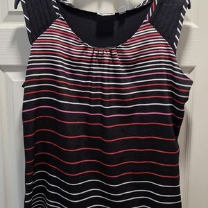 New York & Company Black, Pink, White Striped Tank Top